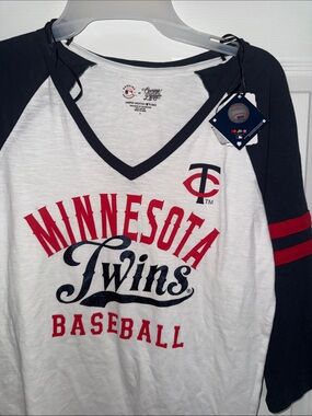 Genuine Merchandise Minnesota Twins Women's Raglan Tee - White, Navy & Red